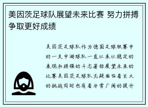 美因茨足球队展望未来比赛 努力拼搏争取更好成绩